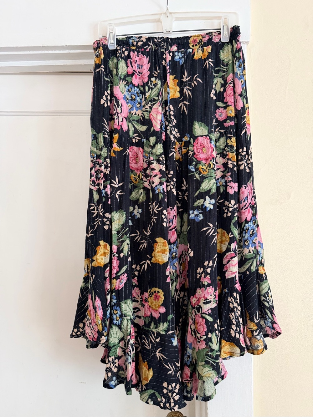 Auguste The Label Black Floral High-Low Skirt with Pink, Yellow & Blue Blooms - Picture 2 of 3